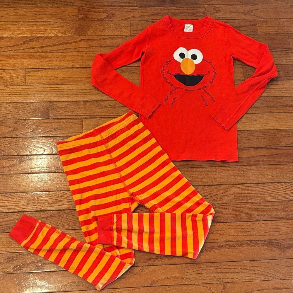 Hanna Andersson Elmo Red Pajama Set Striped Pants Sesame Street Organic Cotton
